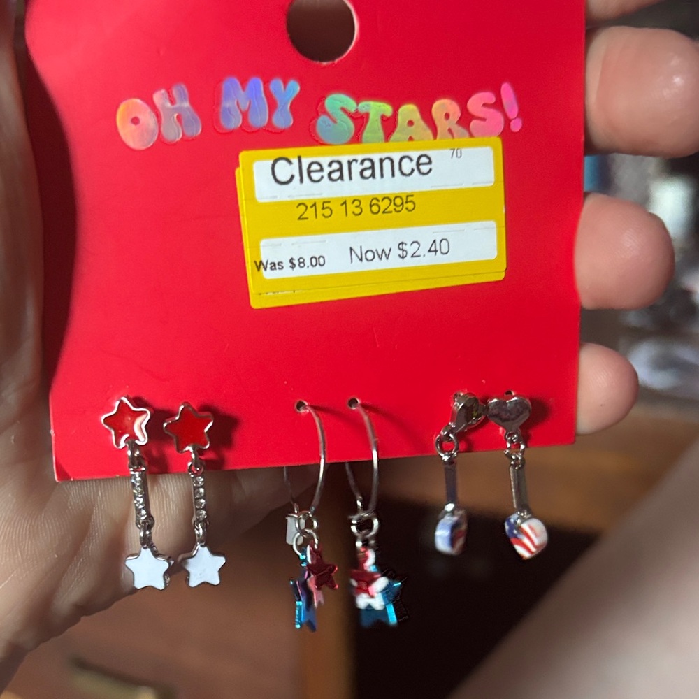 Kids Star Earrings Set - Red, Blue, Silver